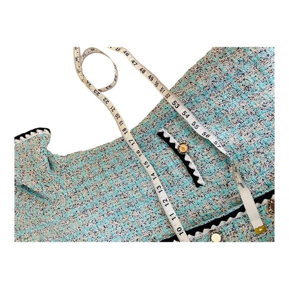 NWT LifeShe Tweed Jackie Button Up V Neck Short Sleeve Mini Dress Blue Lined L - Picture 11 of 14